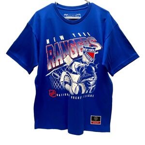 New York Rangers NHL Shirt Large Blue Graphic Hockey Tee Meitchell & Ness NWOT